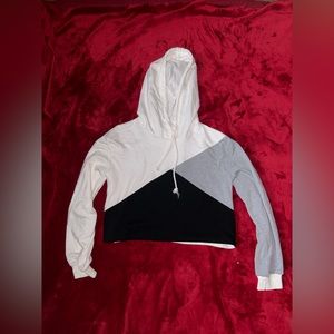 Patchwork Colorblock Cropped Hoodie Black Grey White Medium